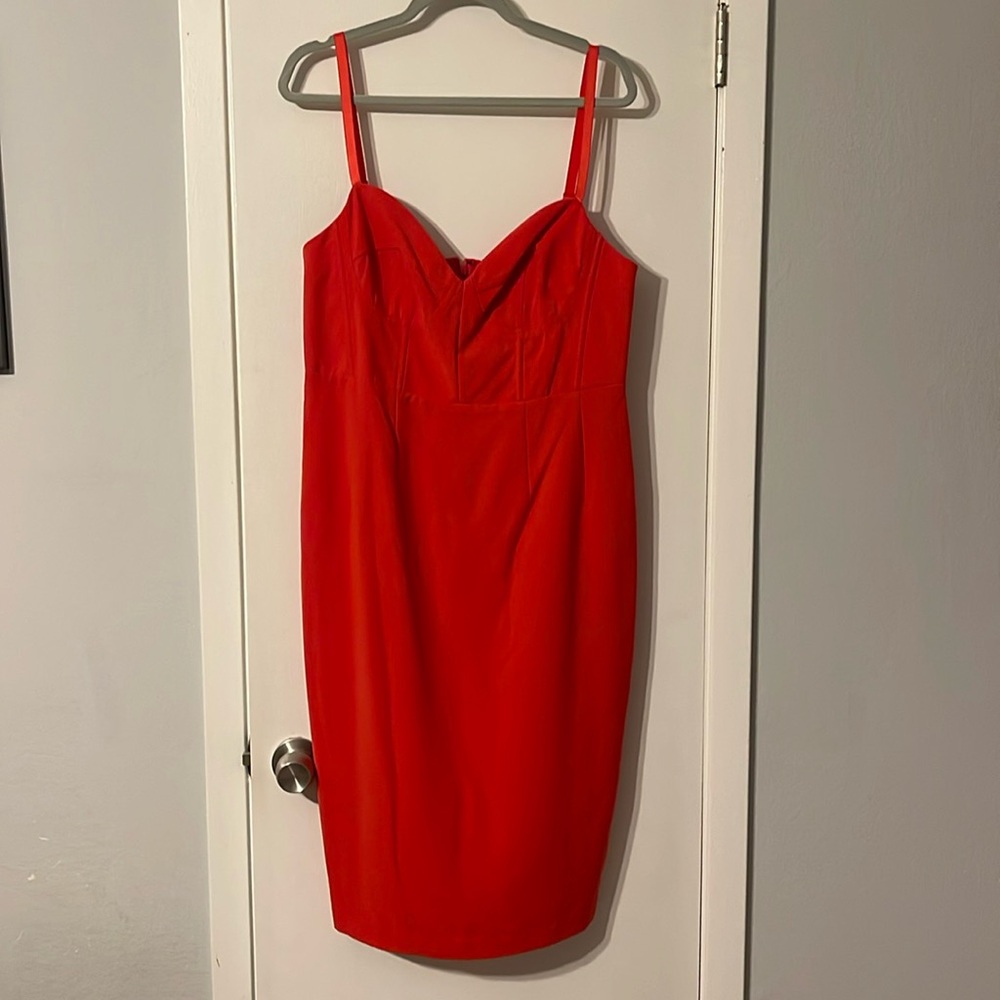 Sergio Hudson Red Bustier Midi Dress